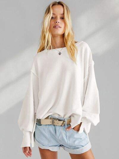 Slit Round Neck Dropped Shoulder T-Shirt - Trendsi - Flyclothing LLC
