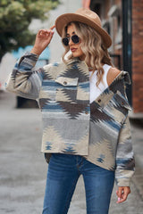 Printed Collared Neck Jacket - Trendsi