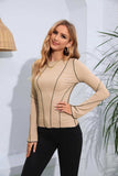 Ribbed Round Neck Long Sleeve Blouse - Trendsi - Flyclothing LLC