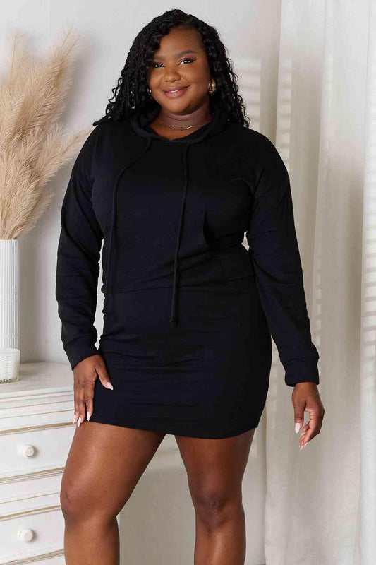 Culture Code Full Size Drawstring Long Sleeve Hooded Dress - Trendsi