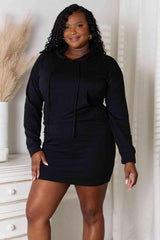 Culture Code Full Size Drawstring Long Sleeve Hooded Dress - Trendsi