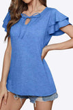 Tie-Neck Layered Flutter Sleeve Blouse - Trendsi - Flyclothing LLC