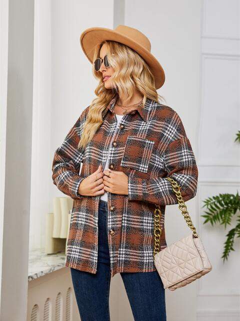 Plaid Collared Shirt Jacket - Trendsi - Flyclothing LLC