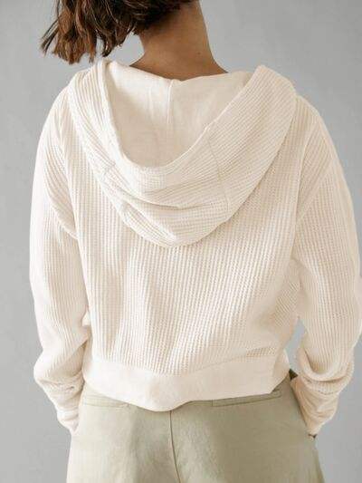 Waffle-Knit Dropped Shoulder Hooded Jacket - Trendsi - Flyclothing LLC