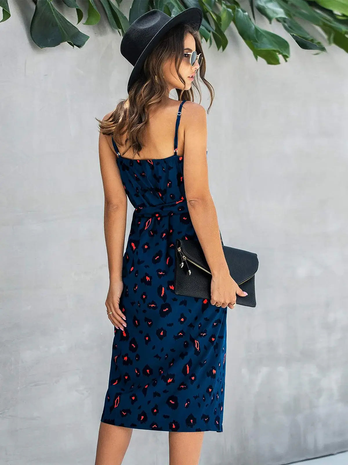 Printed Tie-Waist Spaghetti Strap Dress - Trendsi - Flyclothing LLC
