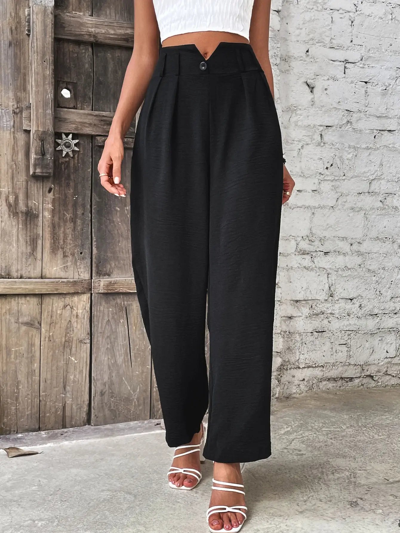 Ruched High Waist Straight Leg Pants - Trendsi - Flyclothing LLC