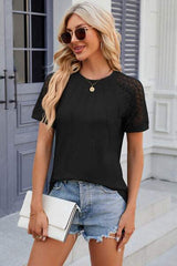 Openwork Round Neck Short Sleeve T-Shirt - Trendsi - Flyclothing LLC