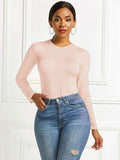 Round Neck Long Sleeve Bodysuit - Trendsi - Flyclothing LLC