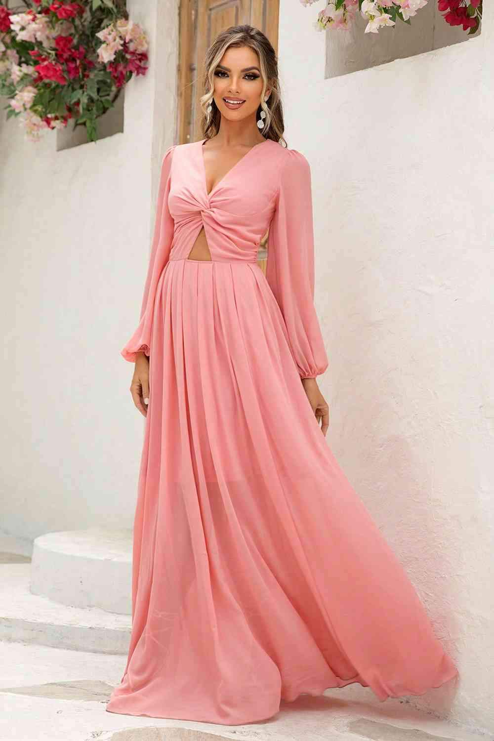 Twist Front Cutout Long Sleeve Dress - Trendsi - Flyclothing LLC