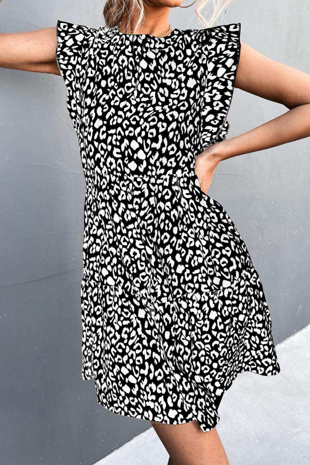 Leopard Round Neck Mini Dress - Trendsi - Flyclothing LLC