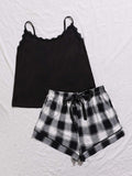 Plus Size Lace Trim Scoop Neck Cami and Printed Shorts Pajama Set - Trendsi - Flyclothing LLC