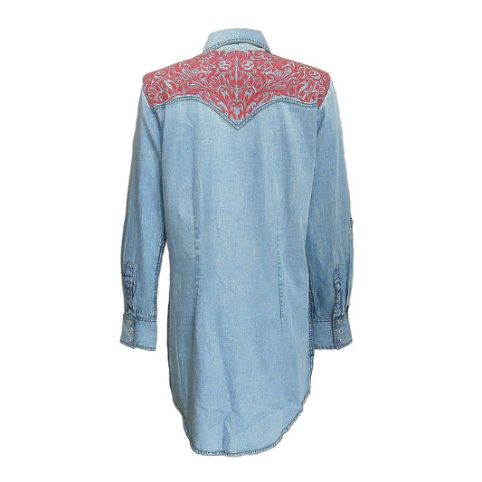 Rockmount Clothing Women's Denim & Red Tooling Embroidery Western Shirt Dress - Rockmount Clothing