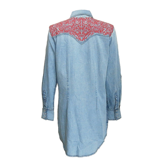 Rockmount Clothing Women's Denim & Red Tooling Embroidery Western Shirt Dress
