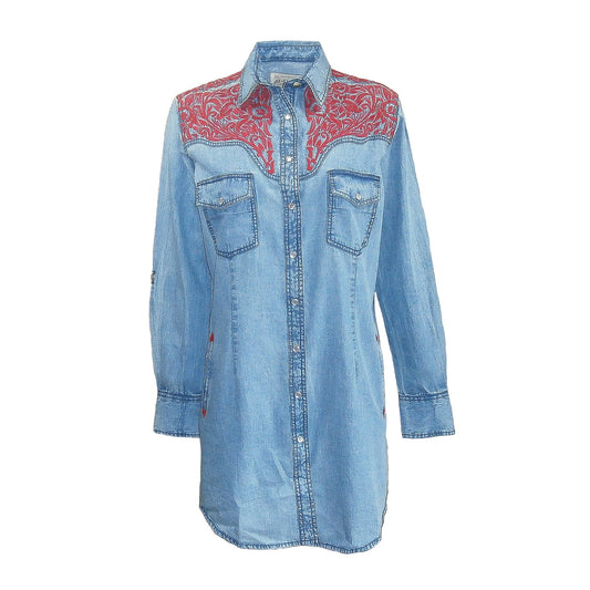 Rockmount Clothing Women's Denim & Red Tooling Embroidery Western Shirt Dress