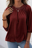 Gathered Detail Round Neck T-Shirt - Trendsi