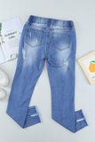 Drawstring Distressed Raw Hem Jeans with Pockets - Trendsi