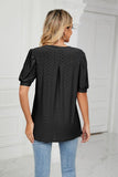 Eyelet Short Puff Sleeve Notched Neck Top - Trendsi