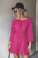 Tie Neck Flare Sleeve Mini Dress - Trendsi - Flyclothing LLC