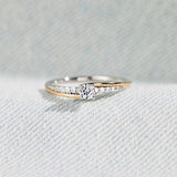 Inlaid Zircon Bicolor Rose Gold-Plated Ring - Trendsi