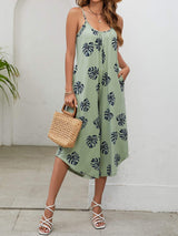 Botanical Print Spaghetti Strap Scoop Neck Jumpsuit - Trendsi - Flyclothing LLC