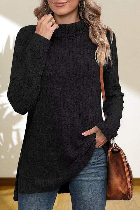 Turtleneck High Low Top - Trendsi - Flyclothing LLC