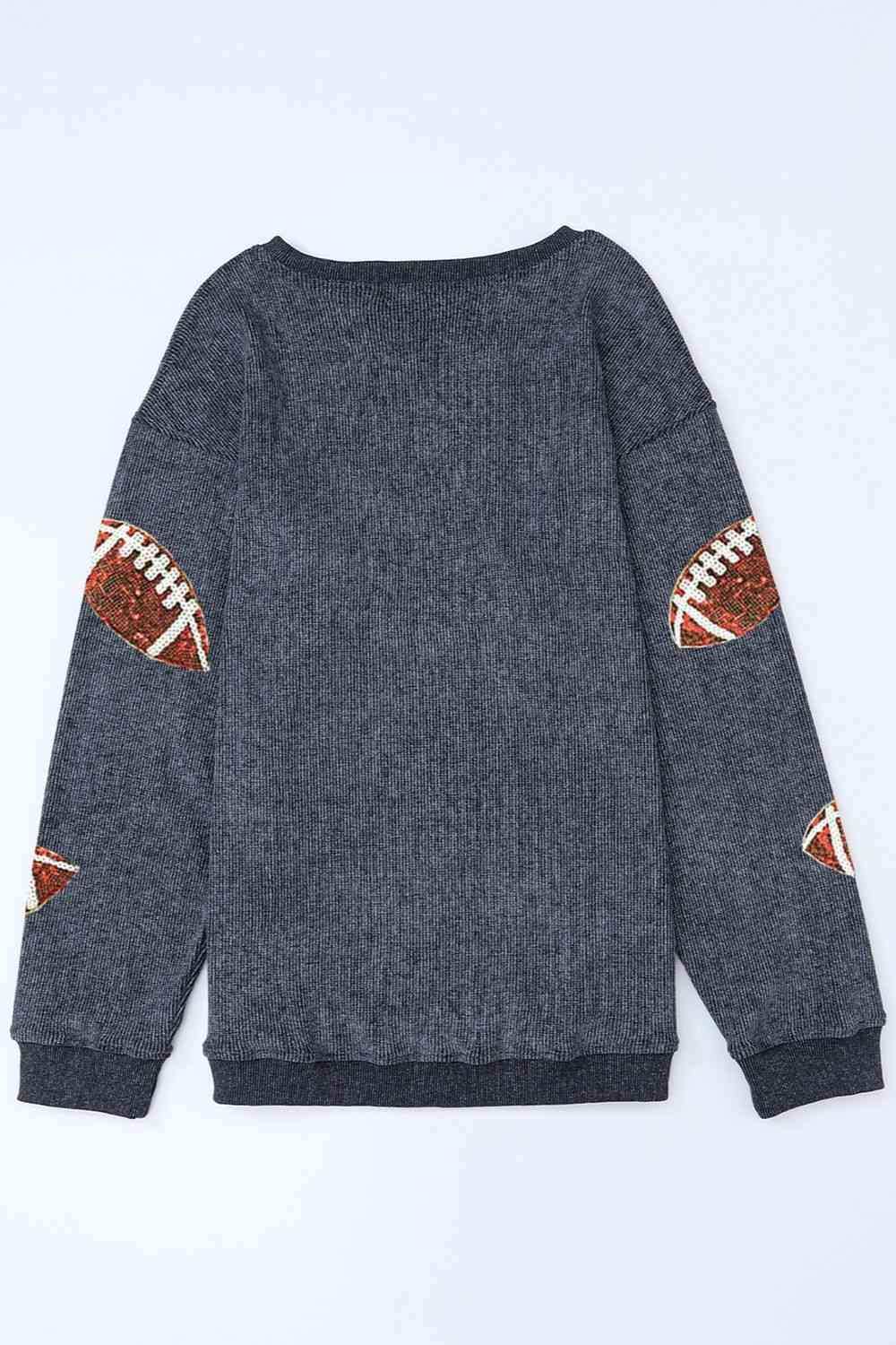 Sequin Football Patch Corduroy Sweatshirt - Trendsi - Flyclothing LLC