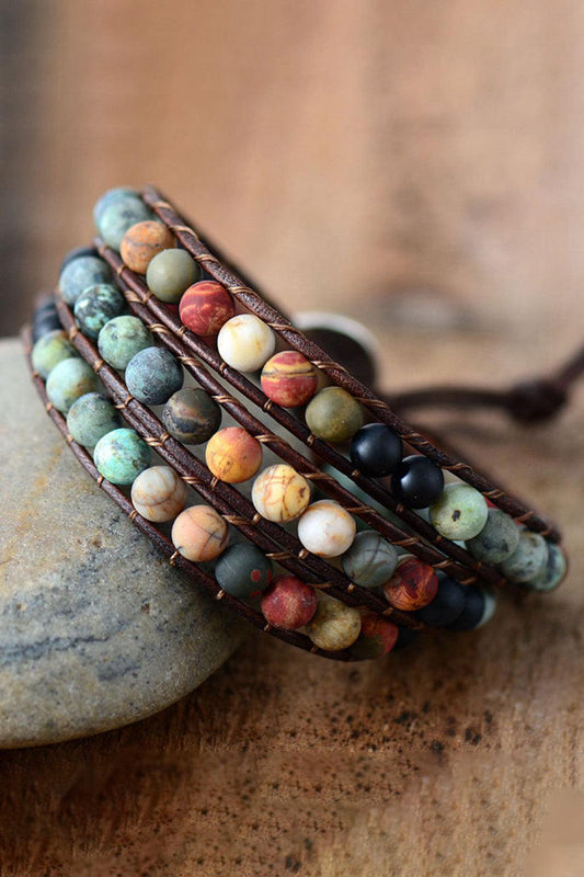 Handmade Triple Layer Beaded Agate Bracelet - Trendsi