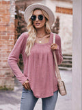 Pleated Detail Curved Hem Long Sleeve Top - Trendsi - Flyclothing LLC
