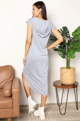 Double Take Short Sleeve Front Slit Hooded Dress - Trendsi - Flyclothing LLC