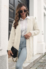 Open Front Cable-Knit Cardigan - Trendsi