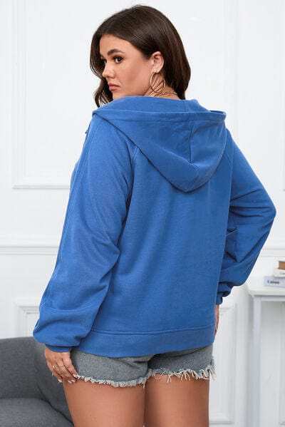 Plus Size Quarter Zip Raglan Sleeve Hoodie - Trendsi - Flyclothing LLC
