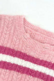 Cable-Knit Striped Dropped Shoulder Sweater - Trendsi - Flyclothing LLC