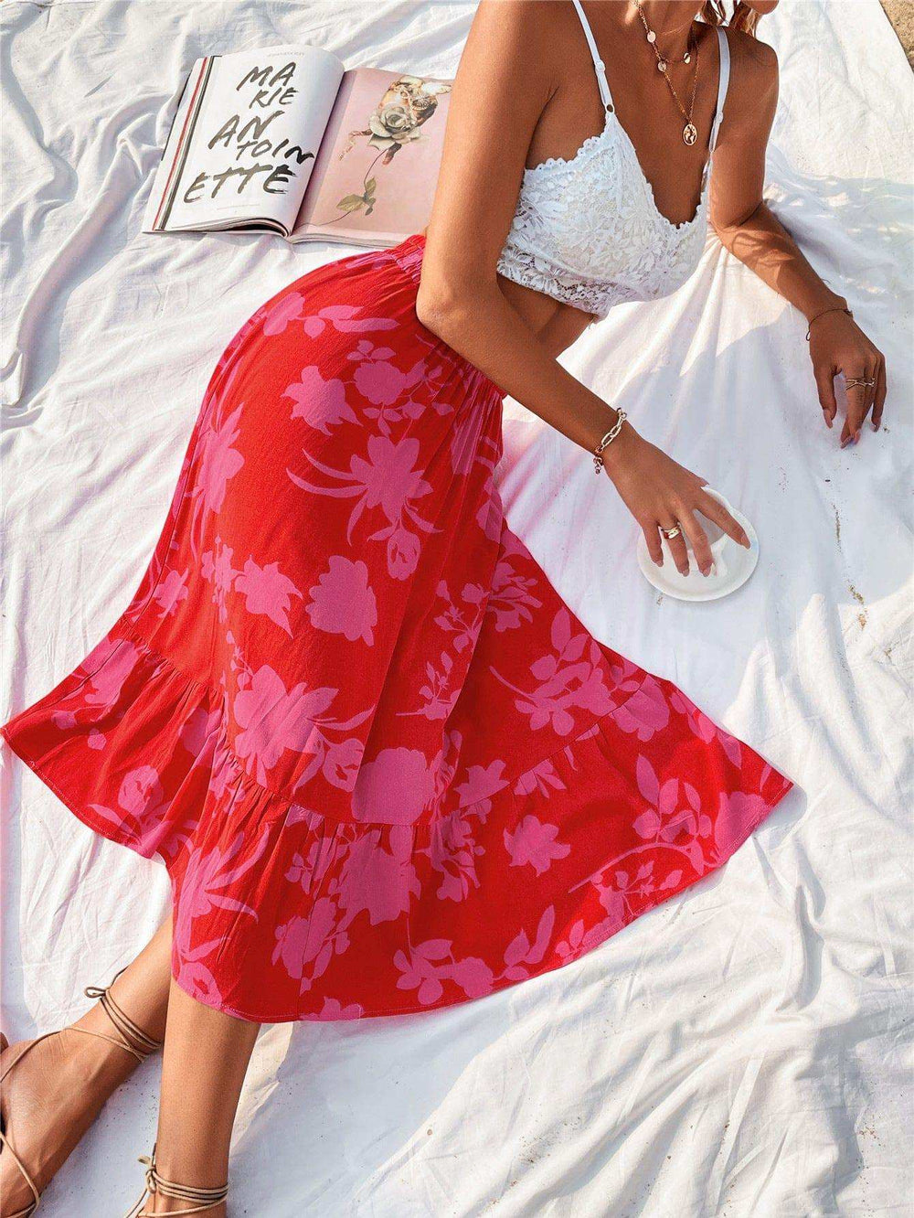 Printed Elastic Waist Skirt - Trendsi - Flyclothing LLC