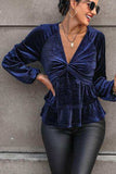 Twisted Layered Plunge Raglan Sleeve Blouse - Trendsi - Flyclothing LLC