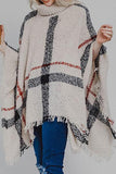 Plaid Turtleneck Raw Hem Poncho - Trendsi