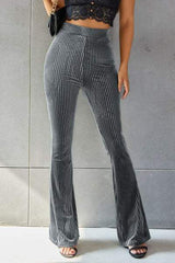 Ribbed High Waist Flare Pants - Trendsi - Flyclothing LLC