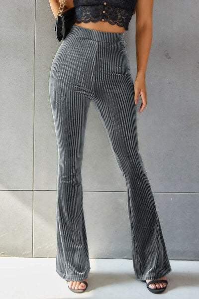 Ribbed High Waist Flare Pants - Trendsi - Flyclothing LLC