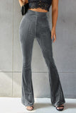 Ribbed High Waist Flare Pants - Trendsi