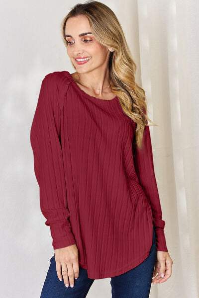 Basic Bae Full Size Ribbed Round Neck Slit T-Shirt - Trendsi - Flyclothing LLC