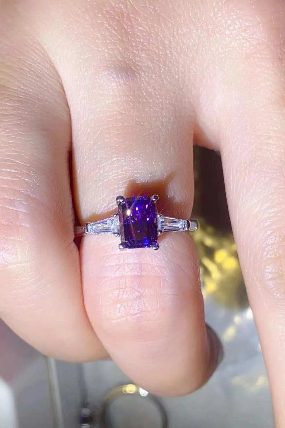 1 Carat Moissanite Platinum-Plated Rectangle Ring in Purple - Trendsi - Flyclothing LLC
