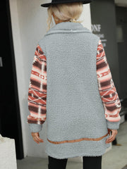 Geometric Zip-Up Collared Sherpa Jacket - Trendsi