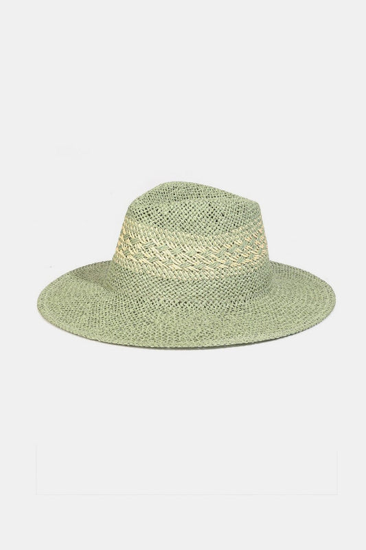 Fame Contrast Wide Brim Straw Hat - Trendsi