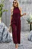 Grecian Neck Sleeveless Pocketed Top and Pants Set - Trendsi - Flyclothing LLC
