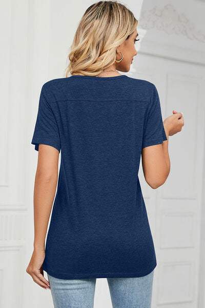 V-Neck Short Sleeve T-Shirt - Trendsi - Flyclothing LLC