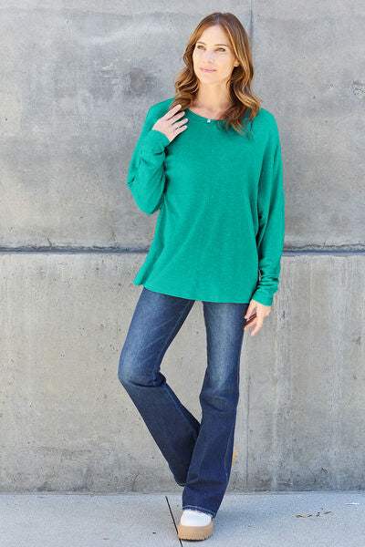 Double Take Full Size Round Neck Long Sleeve T-Shirt - Trendsi - Flyclothing LLC