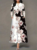 Pocketed Printed Long Sleeve Dress - Trendsi - Flyclothing LLC