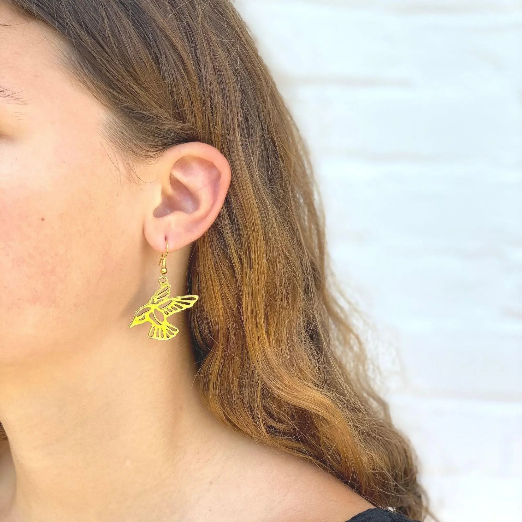 Pair of Birds in Tumbaga Gold Drop Earrings - Artisana - Flyclothing LLC