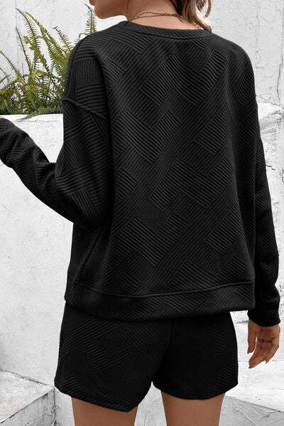 Round Neck Dropped Shoulder Top and Shorts Set - Trendsi - Flyclothing LLC