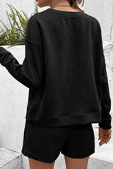 Round Neck Dropped Shoulder Top and Shorts Set - Trendsi - Flyclothing LLC