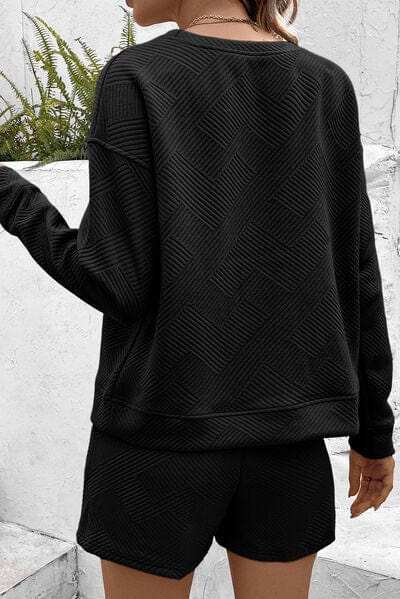 Round Neck Dropped Shoulder Top and Shorts Set - Trendsi - Flyclothing LLC